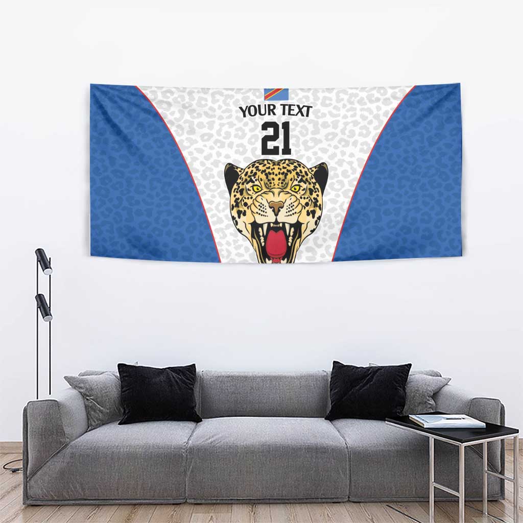 DR Congo Football Custom Tapestry White Leopard Skin Pattern - Wonder Print Shop