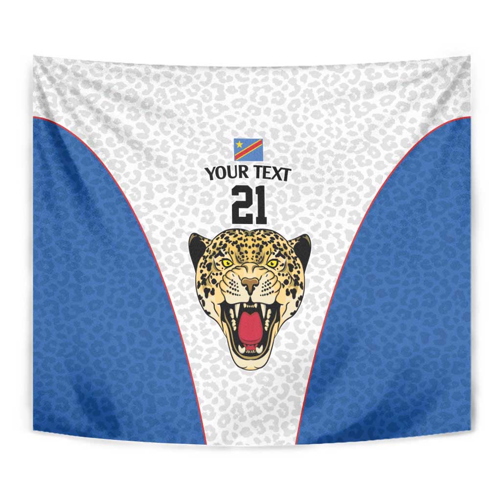 DR Congo Football Custom Tapestry White Leopard Skin Pattern - Wonder Print Shop