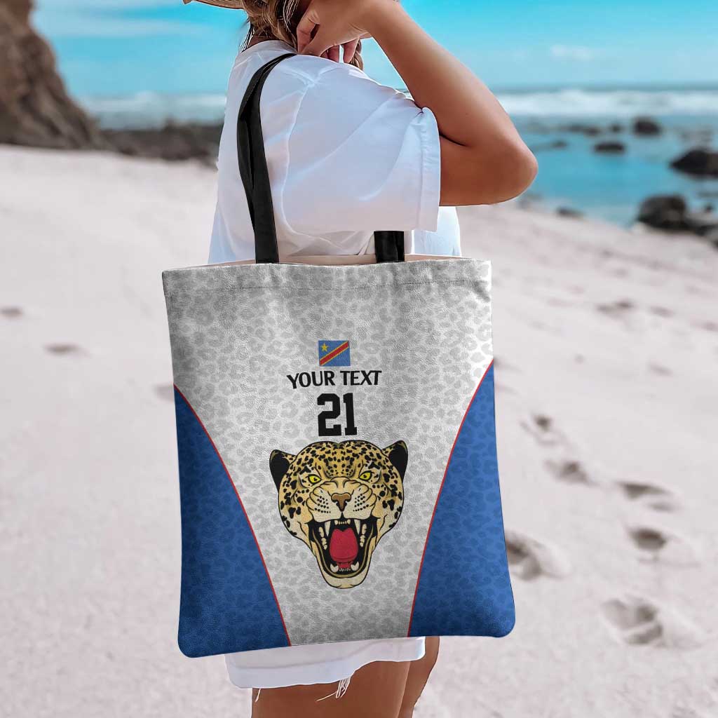 Africa DR Congo Football Custom Tote Bag White Leopard Skin Pattern