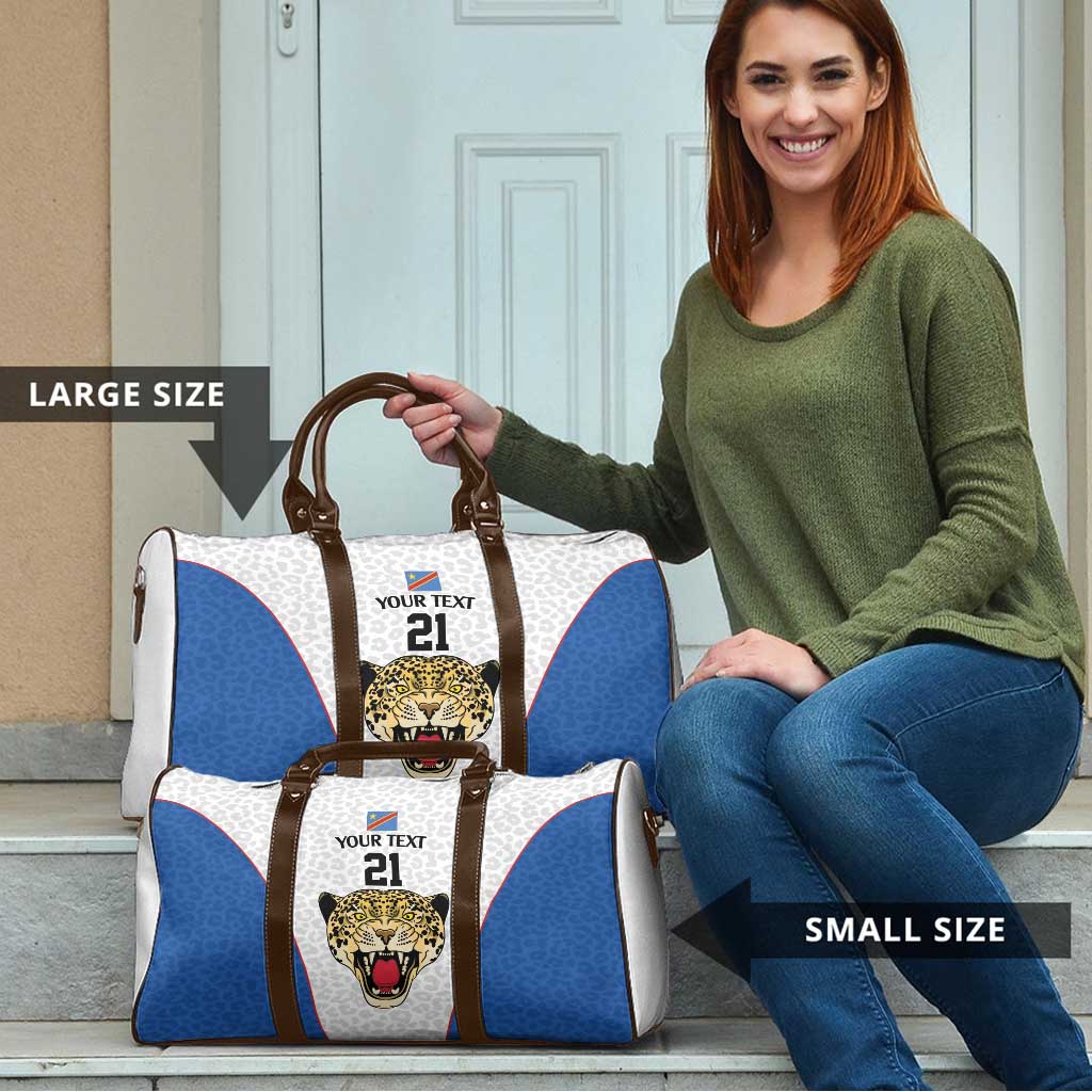 Africa DR Congo Football Custom Travel Bag White Leopard Skin Pattern