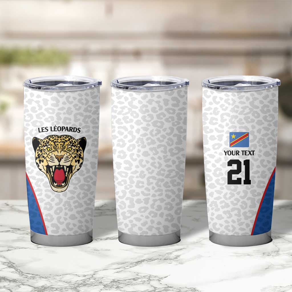 DR Congo Football Custom Tumbler Cup White Leopard Skin Pattern - Wonder Print Shop