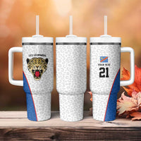 DR Congo Football Custom Tumbler With Handle White Leopard Skin Pattern - Wonder Print Shop