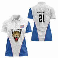 DR Congo Football Custom Women Polo Shirt White Leopard Skin Pattern - Wonder Print Shop