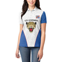 DR Congo Football Custom Women Polo Shirt White Leopard Skin Pattern - Wonder Print Shop
