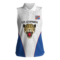 DR Congo Football Custom Women Sleeveless Polo Shirt White Leopard Skin Pattern - Wonder Print Shop