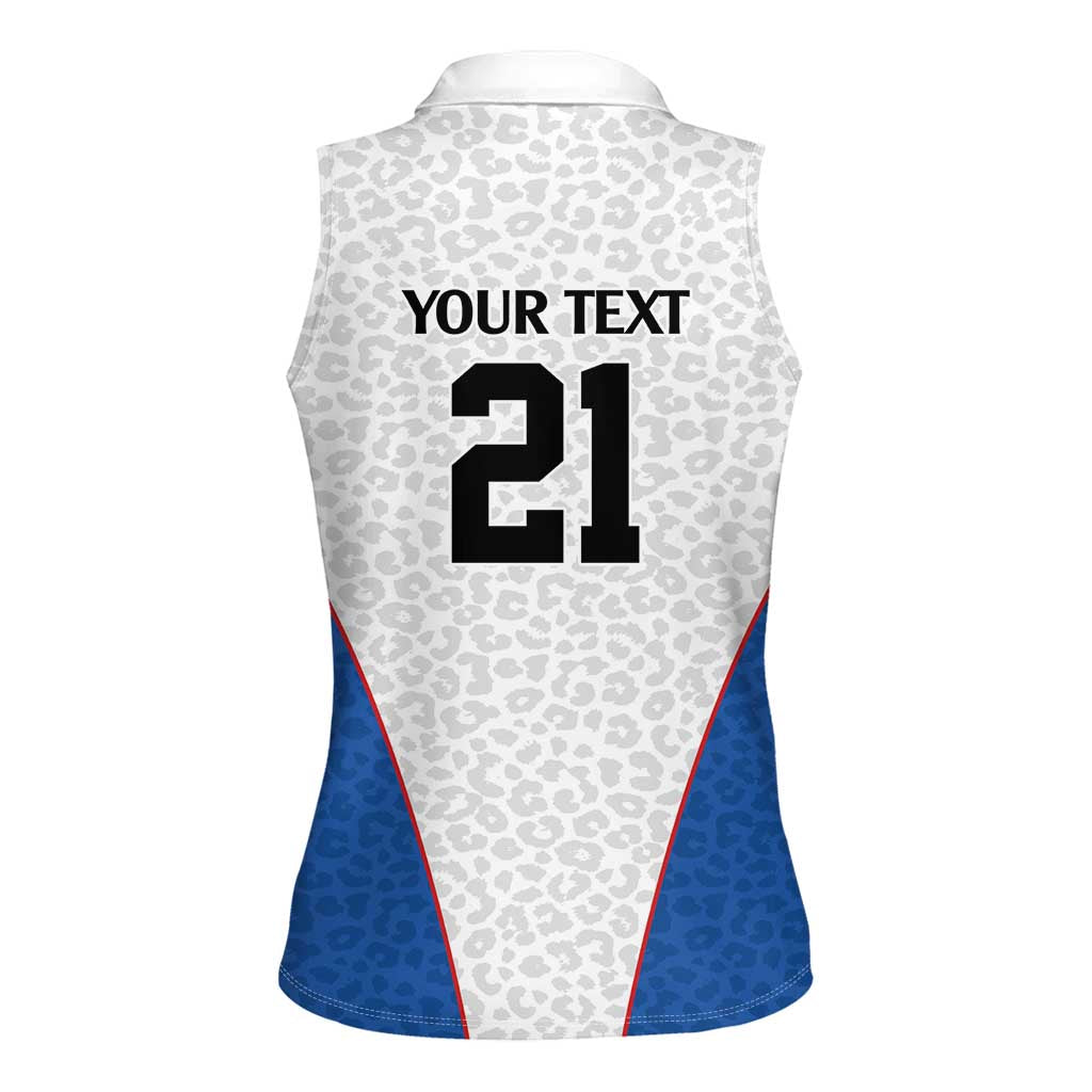 DR Congo Football Custom Women Sleeveless Polo Shirt White Leopard Skin Pattern - Wonder Print Shop