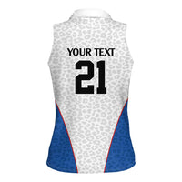 DR Congo Football Custom Women Sleeveless Polo Shirt White Leopard Skin Pattern - Wonder Print Shop