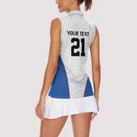 DR Congo Football Custom Women Sleeveless Polo Shirt White Leopard Skin Pattern - Wonder Print Shop