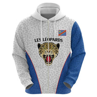 DR Congo Football Custom Zip Hoodie White Leopard Skin Pattern - Wonder Print Shop
