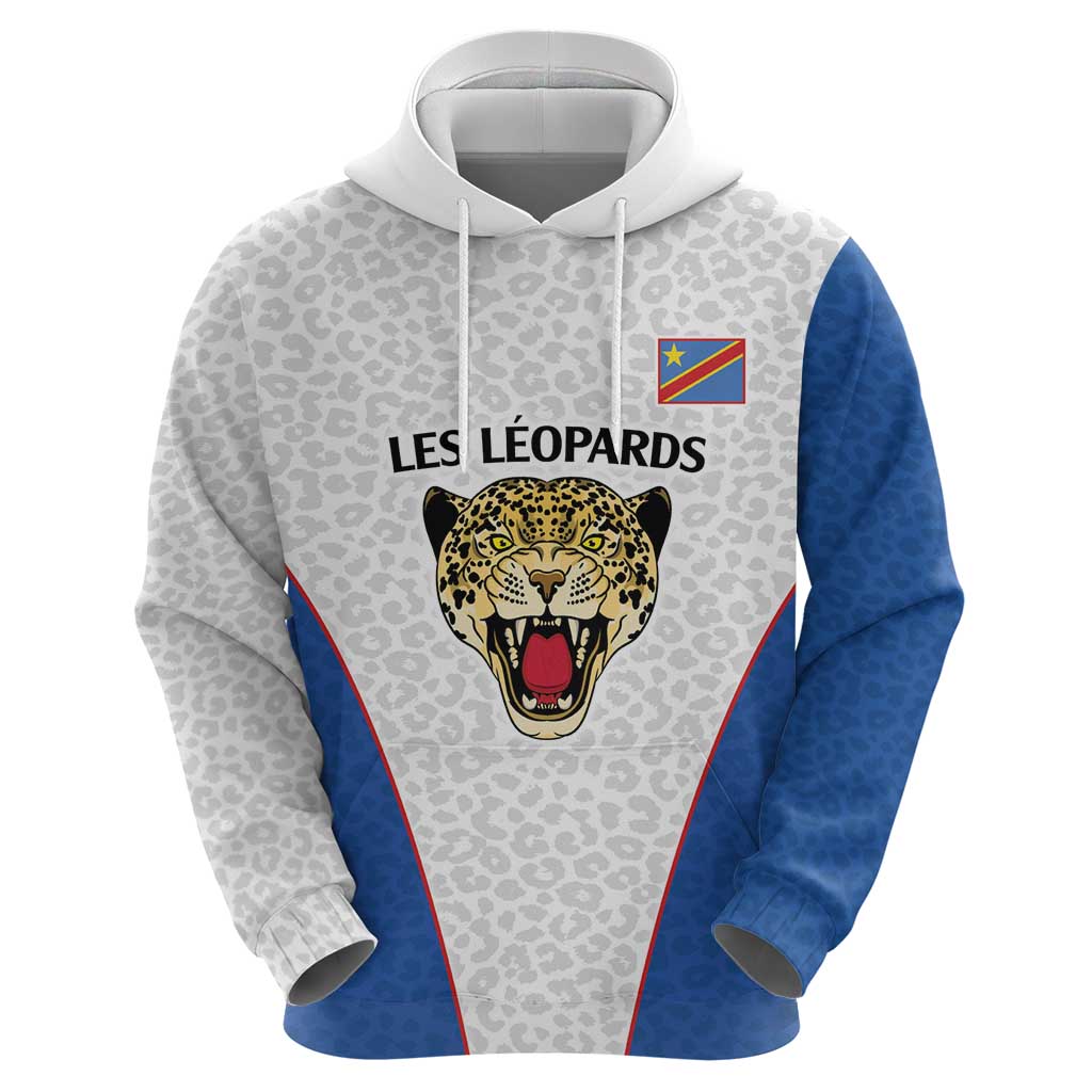 DR Congo Football Custom Zip Hoodie White Leopard Skin Pattern - Wonder Print Shop