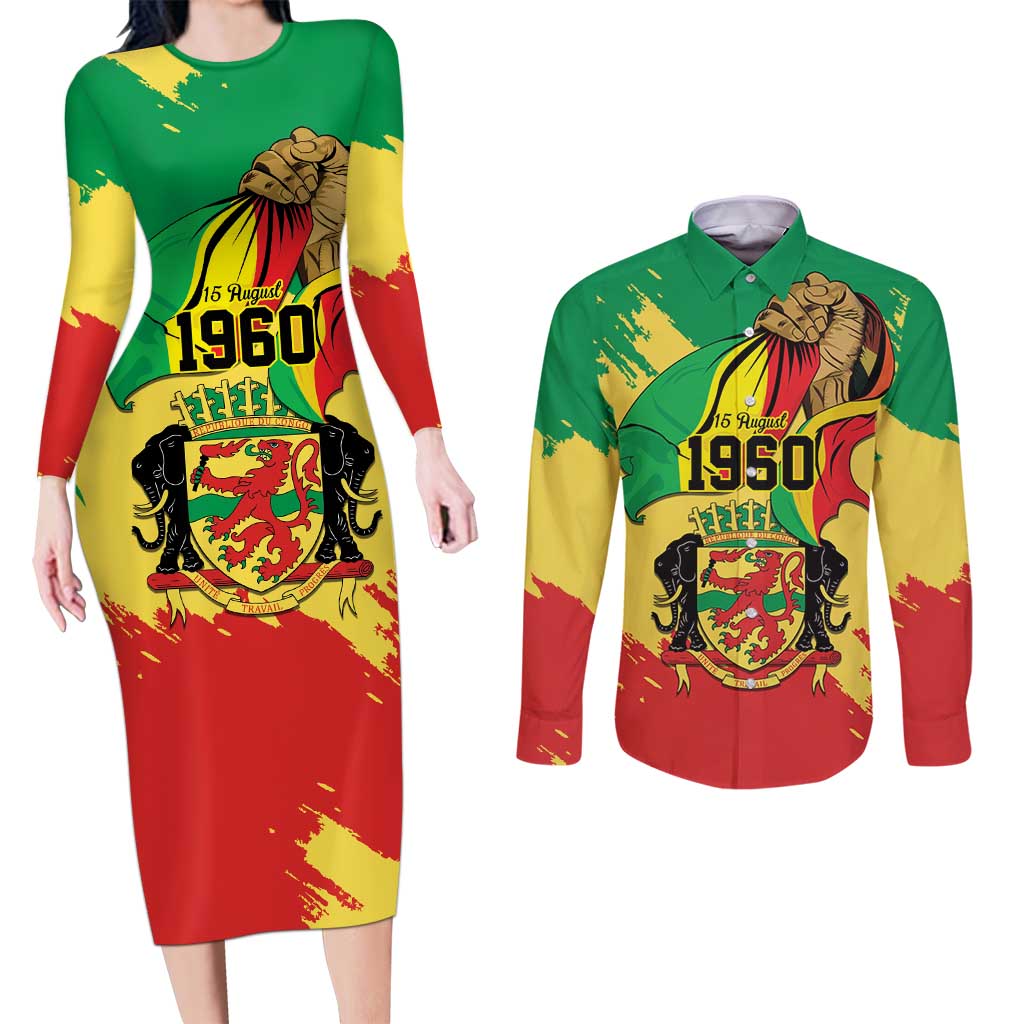 Republic of The Congo Independence Day Personalized Couples Matching Long Sleeve Bodycon Dress and Long Sleeve Button Shirt Congo-Brazzaville Since 1960 - Wonder Print Shop