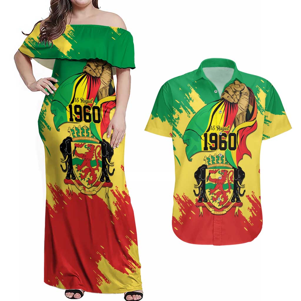 Republic of The Congo Independence Day Personalized Couples Matching Off Shoulder Maxi Dress and Hawaiian Shirt Congo-Brazzaville Since 1960 - Wonder Print Shop