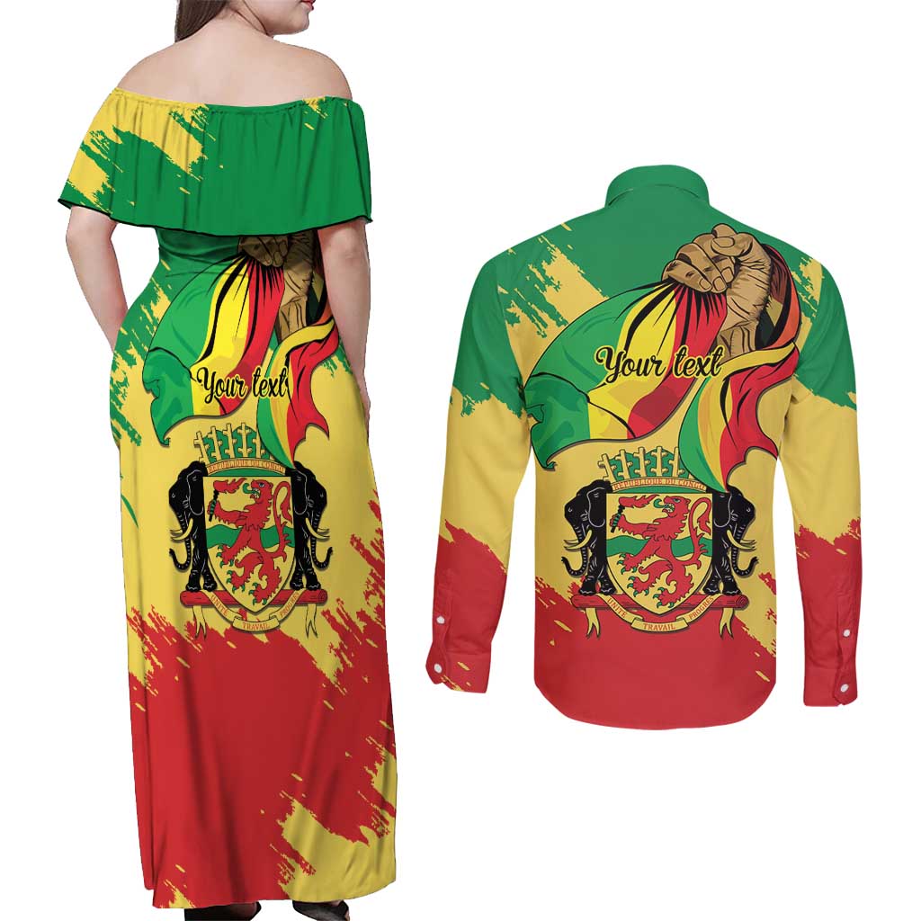 Republic of The Congo Independence Day Personalized Couples Matching Off Shoulder Maxi Dress and Long Sleeve Button Shirt Congo-Brazzaville Since 1960 - Wonder Print Shop