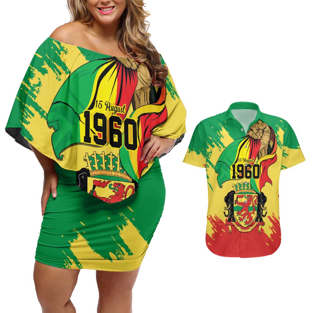 Republic of The Congo Independence Day Personalized Couples Matching Off Shoulder Short Dress and Hawaiian Shirt Congo-Brazzaville Since 1960 - Wonder Print Shop