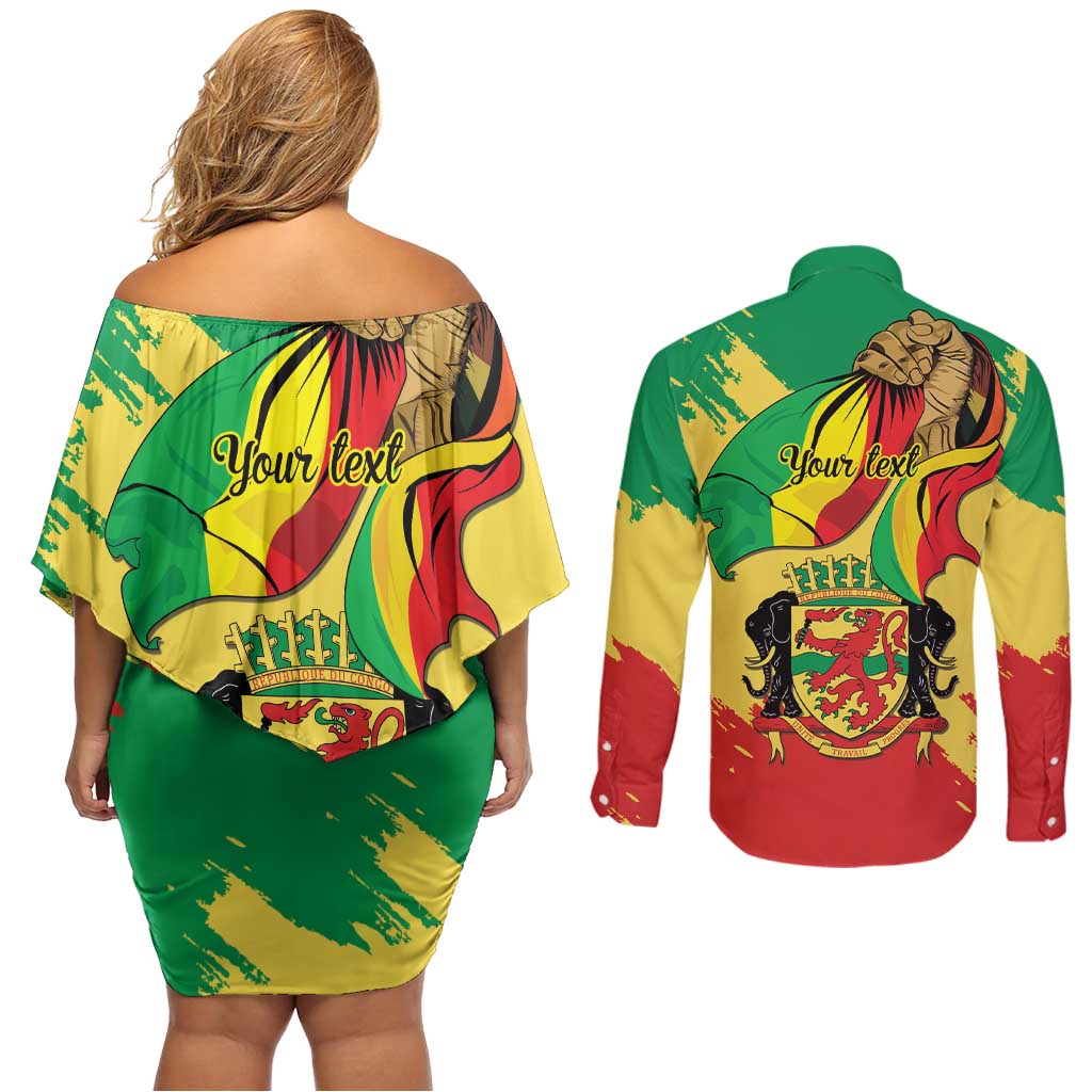 Republic of The Congo Independence Day Personalized Couples Matching Off Shoulder Short Dress and Long Sleeve Button Shirt Congo-Brazzaville Since 1960 - Wonder Print Shop