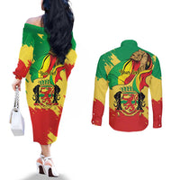 Republic of The Congo Independence Day Personalized Couples Matching Off The Shoulder Long Sleeve Dress and Long Sleeve Button Shirt Congo-Brazzaville Since 1960 - Wonder Print Shop