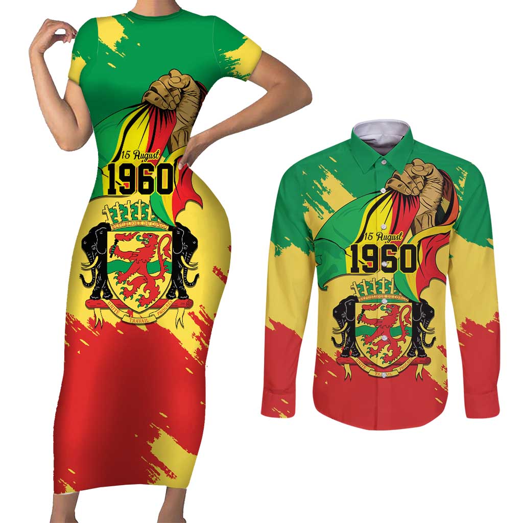 Republic of The Congo Independence Day Personalized Couples Matching Short Sleeve Bodycon Dress and Long Sleeve Button Shirt Congo-Brazzaville Since 1960 - Wonder Print Shop