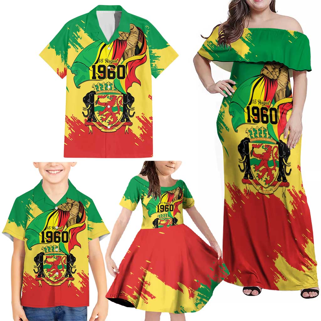 Republic of The Congo Independence Day Personalized Family Matching Off Shoulder Maxi Dress and Hawaiian Shirt Congo-Brazzaville Since 1960 - Wonder Print Shop