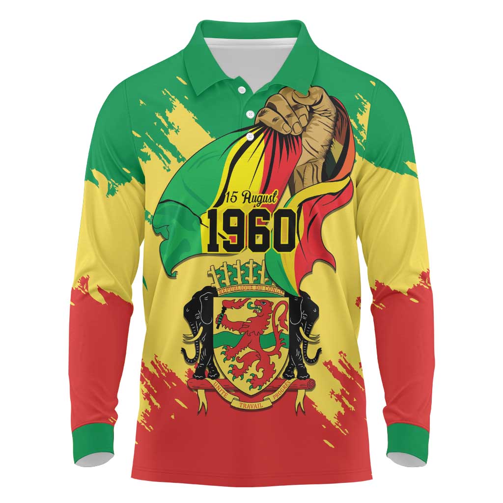 Republic of The Congo Independence Day Personalized Long Sleeve Polo Shirt Congo-Brazzaville Since 1960 - Wonder Print Shop