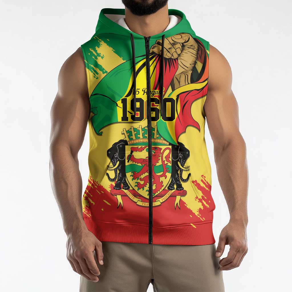 Republic of The Congo Independence Day Personalized Sleeveless Zip Hoodie Congo-Brazzaville Since 1960