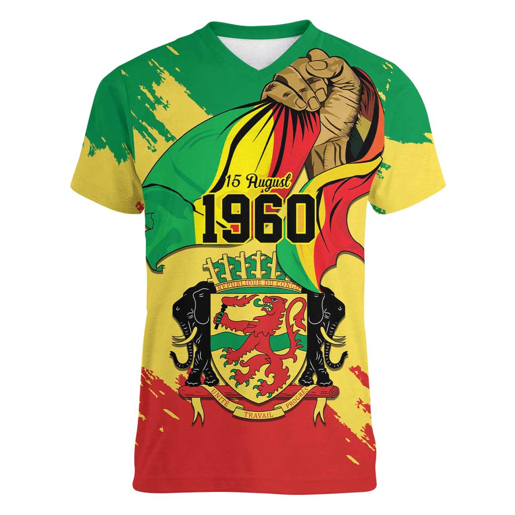 Republic of The Congo Independence Day Personalized Women V-Neck T-Shirt Congo-Brazzaville Since 1960 - Wonder Print Shop