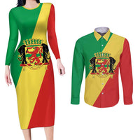 Republic of The Congo Personalized Couples Matching Long Sleeve Bodycon Dress and Long Sleeve Button Shirt Simple Flag Style - Wonder Print Shop