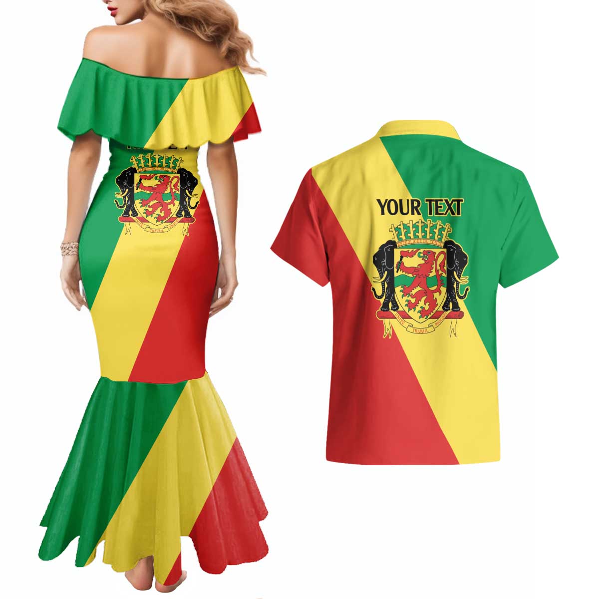 Republic of The Congo Personalized Couples Matching Mermaid Dress and Hawaiian Shirt Simple Flag Style - Wonder Print Shop