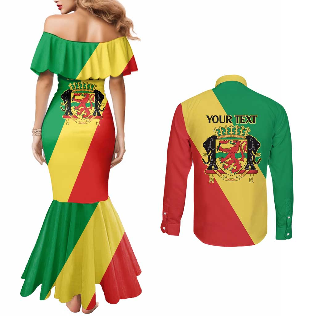Republic of The Congo Personalized Couples Matching Mermaid Dress and Long Sleeve Button Shirt Simple Flag Style - Wonder Print Shop