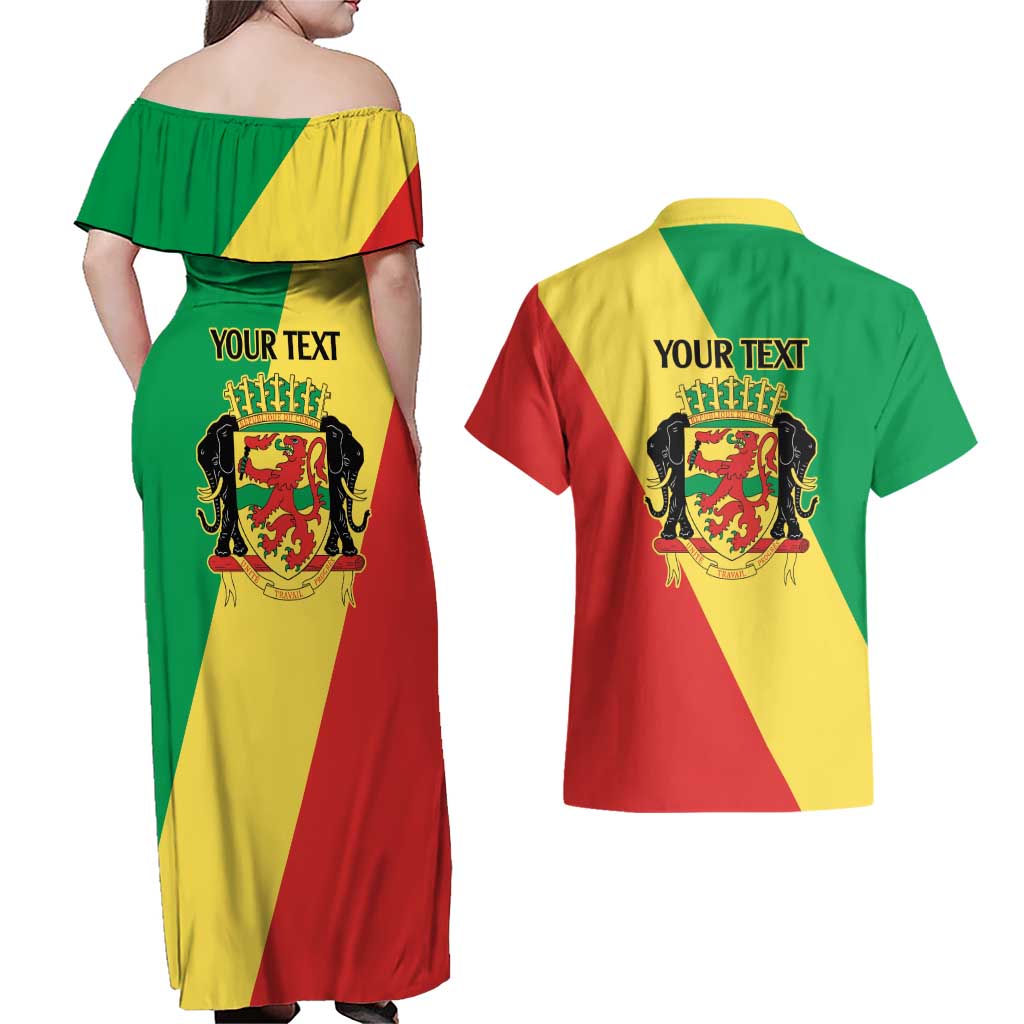 Republic of The Congo Personalized Couples Matching Off Shoulder Maxi Dress and Hawaiian Shirt Simple Flag Style - Wonder Print Shop
