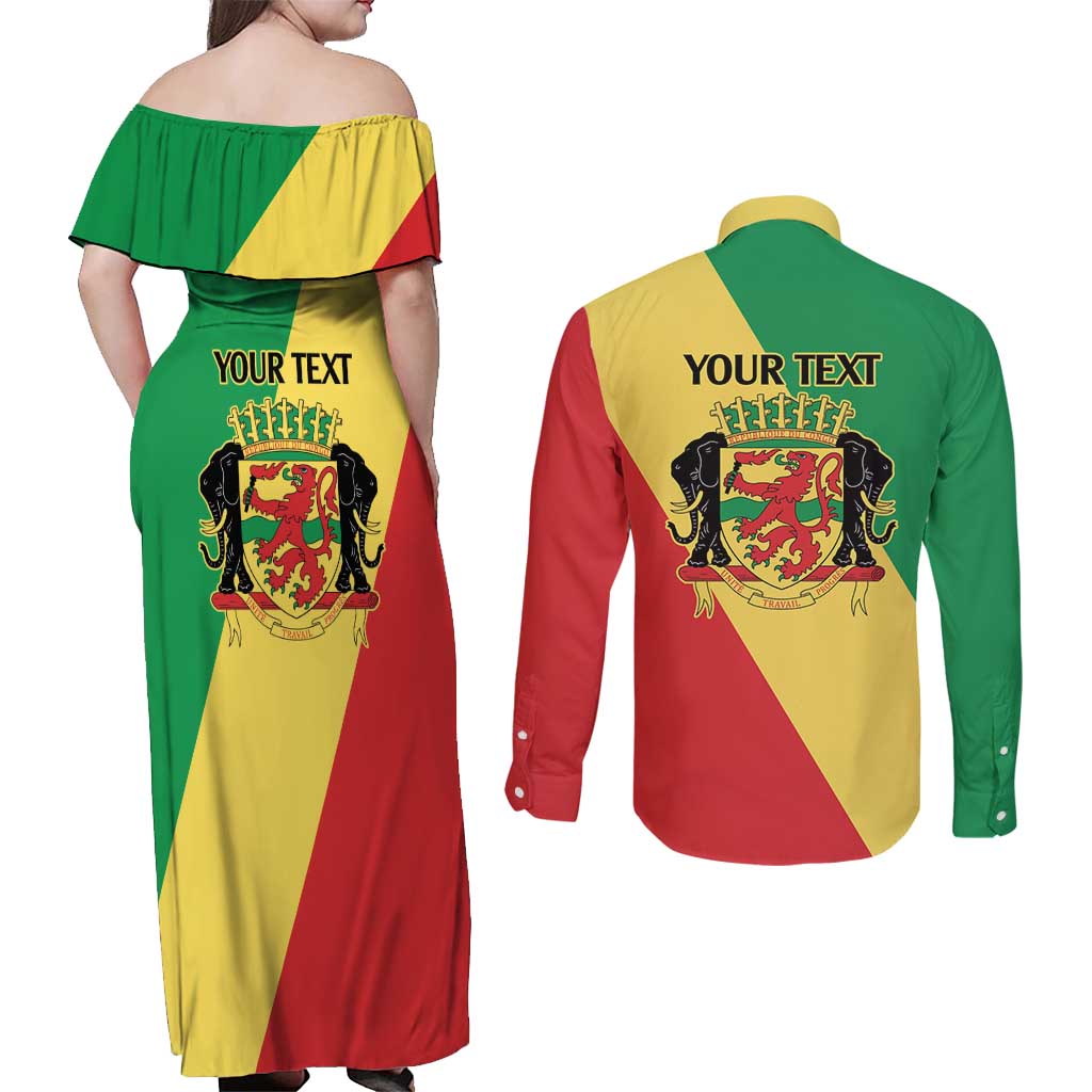 Republic of The Congo Personalized Couples Matching Off Shoulder Maxi Dress and Long Sleeve Button Shirt Simple Flag Style - Wonder Print Shop