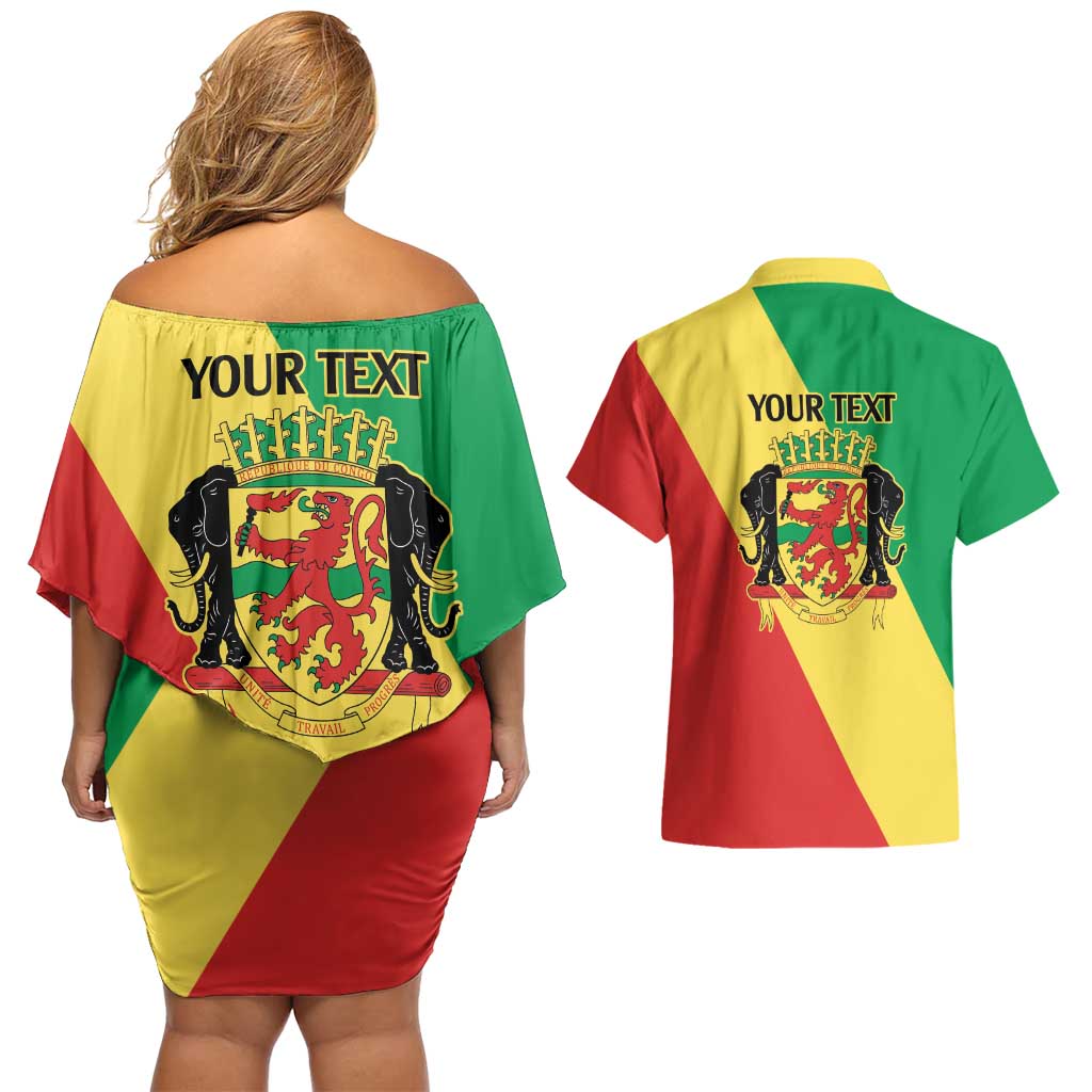 Republic of The Congo Personalized Couples Matching Off Shoulder Short Dress and Hawaiian Shirt Simple Flag Style - Wonder Print Shop