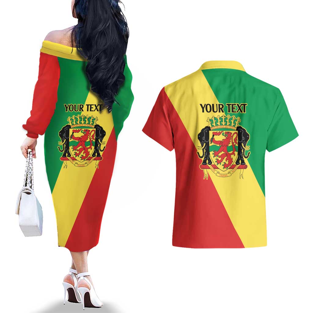 Republic of The Congo Personalized Couples Matching Off The Shoulder Long Sleeve Dress and Hawaiian Shirt Simple Flag Style - Wonder Print Shop