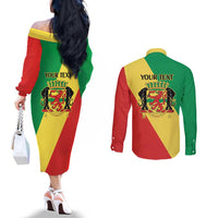Republic of The Congo Personalized Couples Matching Off The Shoulder Long Sleeve Dress and Long Sleeve Button Shirt Simple Flag Style - Wonder Print Shop