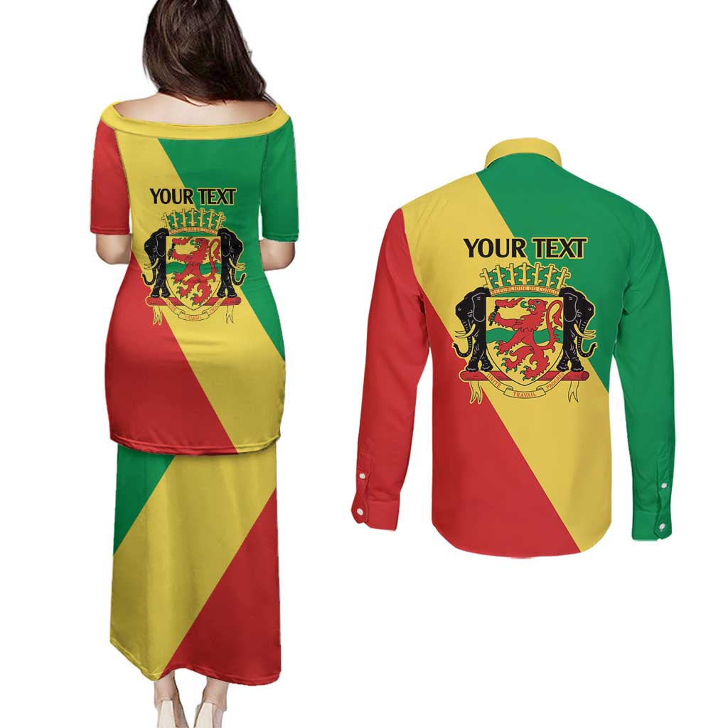 Republic of The Congo Personalized Couples Matching Puletasi and Long Sleeve Button Shirt Simple Flag Style - Wonder Print Shop