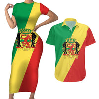 Republic of The Congo Personalized Couples Matching Short Sleeve Bodycon Dress and Hawaiian Shirt Simple Flag Style - Wonder Print Shop