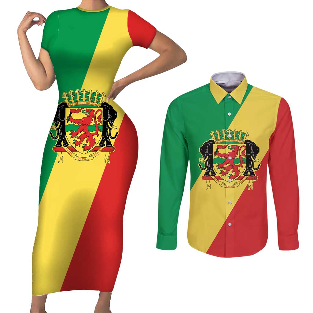 Republic of The Congo Personalized Couples Matching Short Sleeve Bodycon Dress and Long Sleeve Button Shirt Simple Flag Style - Wonder Print Shop
