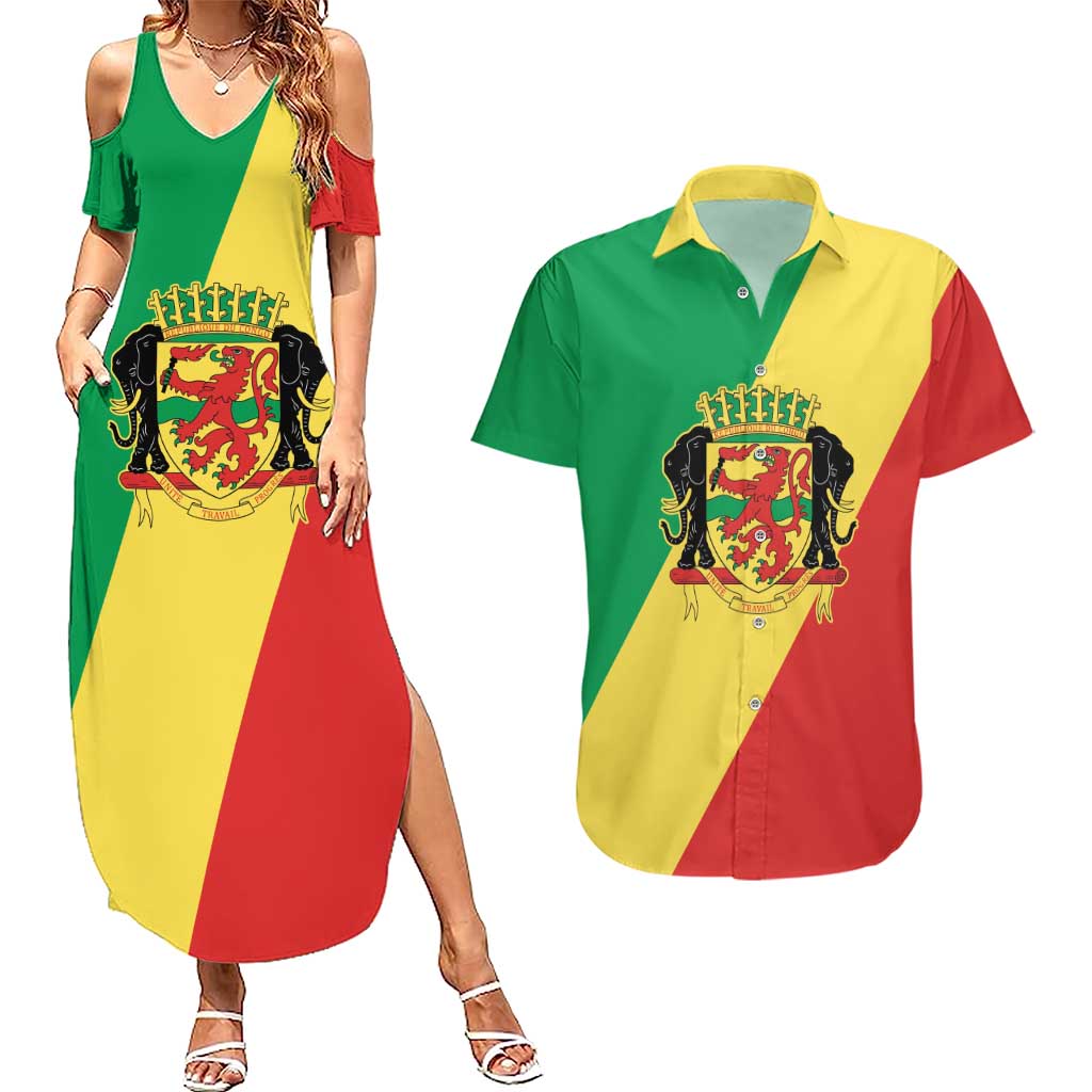 Republic of The Congo Personalized Couples Matching Summer Maxi Dress and Hawaiian Shirt Simple Flag Style - Wonder Print Shop