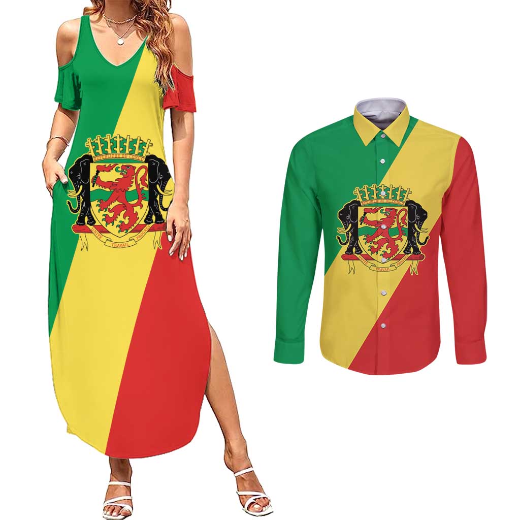 Republic of The Congo Personalized Couples Matching Summer Maxi Dress and Long Sleeve Button Shirt Simple Flag Style - Wonder Print Shop