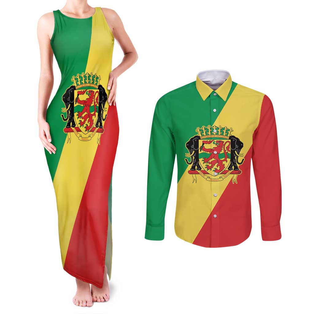 Republic of The Congo Personalized Couples Matching Tank Maxi Dress and Long Sleeve Button Shirt Simple Flag Style - Wonder Print Shop