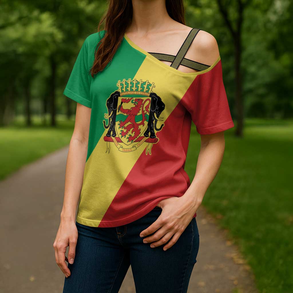 Republic of The Congo Personalized Cross Shoulder Shirt Simple Flag Style