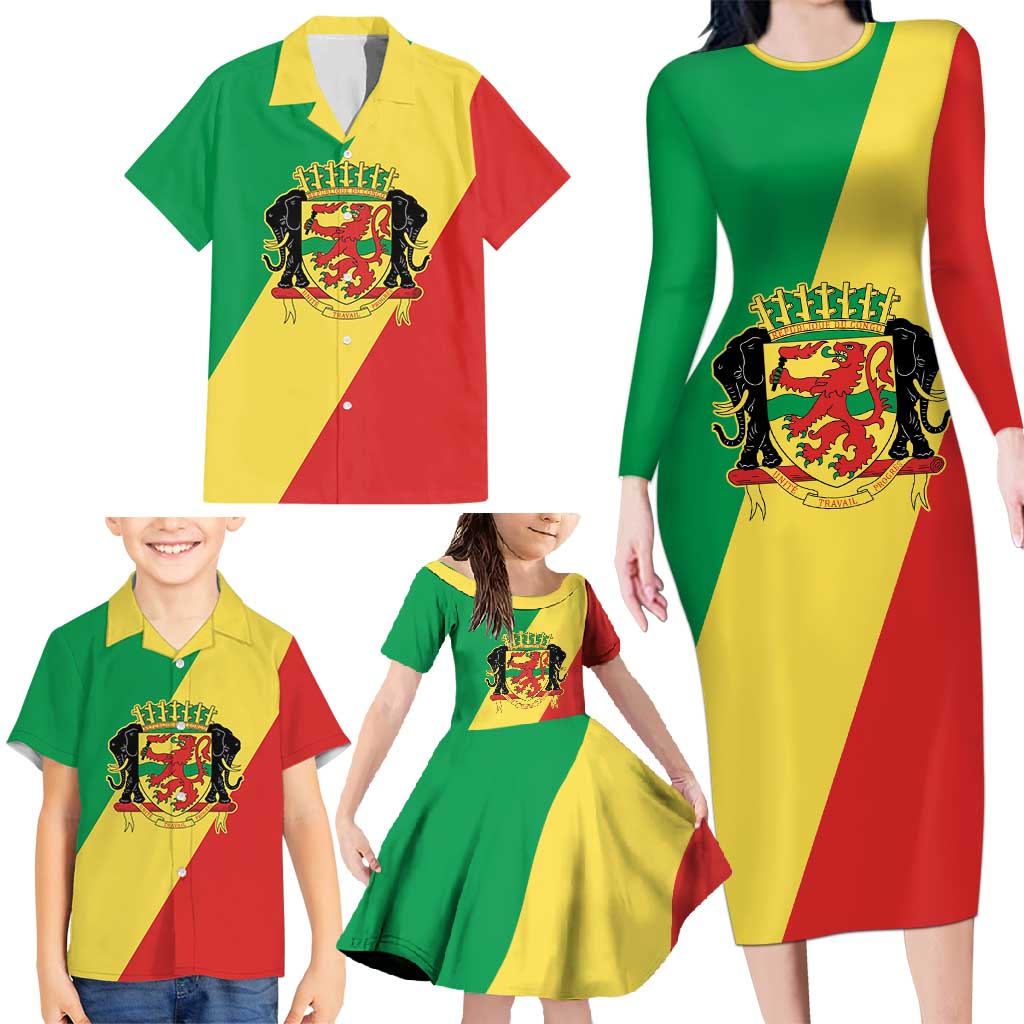 Republic of The Congo Personalized Family Matching Long Sleeve Bodycon Dress and Hawaiian Shirt Simple Flag Style - Wonder Print Shop