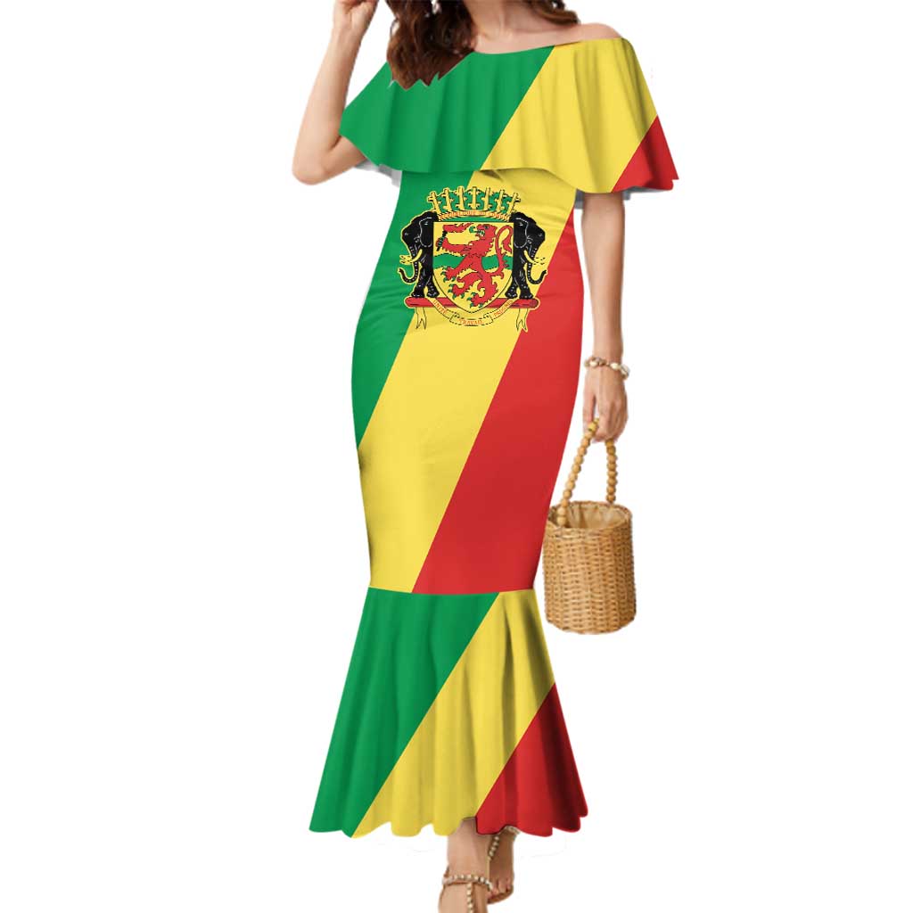 Republic of The Congo Personalized Family Matching Mermaid Dress and Hawaiian Shirt Simple Flag Style - Wonder Print Shop