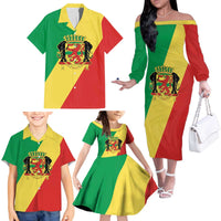Republic of The Congo Personalized Family Matching Off The Shoulder Long Sleeve Dress and Hawaiian Shirt Simple Flag Style - Wonder Print Shop
