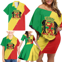 Republic of The Congo Personalized Family Matching Off Shoulder Short Dress and Hawaiian Shirt Simple Flag Style - Wonder Print Shop