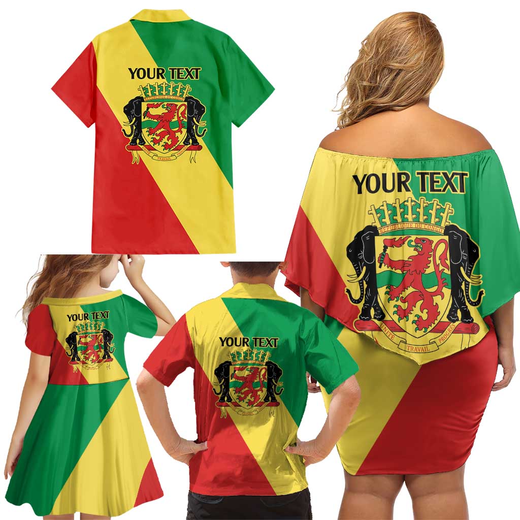 Republic of The Congo Personalized Family Matching Off Shoulder Short Dress and Hawaiian Shirt Simple Flag Style - Wonder Print Shop