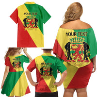 Republic of The Congo Personalized Family Matching Off Shoulder Short Dress and Hawaiian Shirt Simple Flag Style - Wonder Print Shop