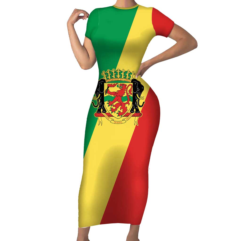 Republic of The Congo Personalized Family Matching Short Sleeve Bodycon Dress and Hawaiian Shirt Simple Flag Style - Wonder Print Shop