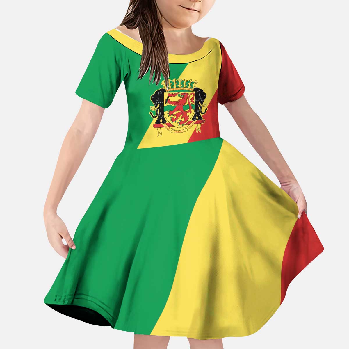 Republic of The Congo Personalized Kid Short Sleeve Dress Simple Flag Style - Wonder Print Shop