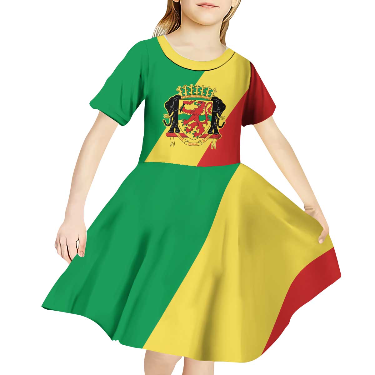 Republic of The Congo Personalized Kid Short Sleeve Dress Simple Flag Style - Wonder Print Shop