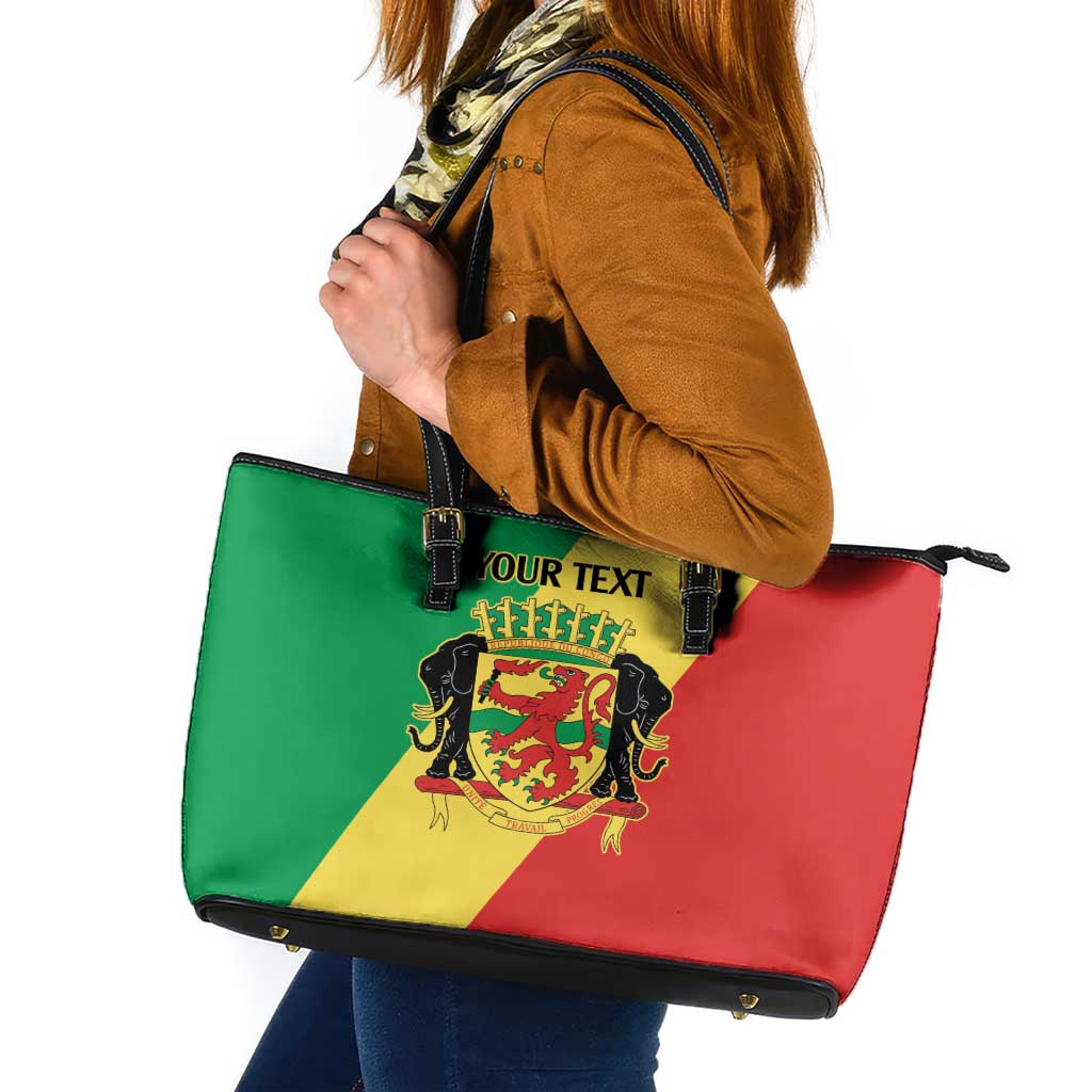 Republic of The Congo Personalized Leather Tote Bag Simple Flag Style - Wonder Print Shop